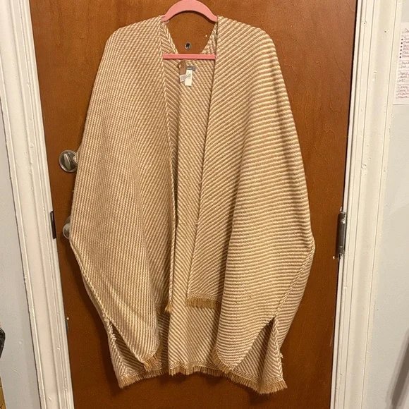 Aerie Beige Striped Open Poncho - Picture 1 of 5